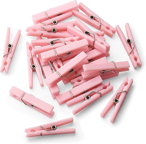Miniatura 7 de 50 alfileres de ropa rosas para juego de baby shower, mini pinzas de plástico premium de 1.4 pulgadas, mini alfileres de ropa reutilizables para