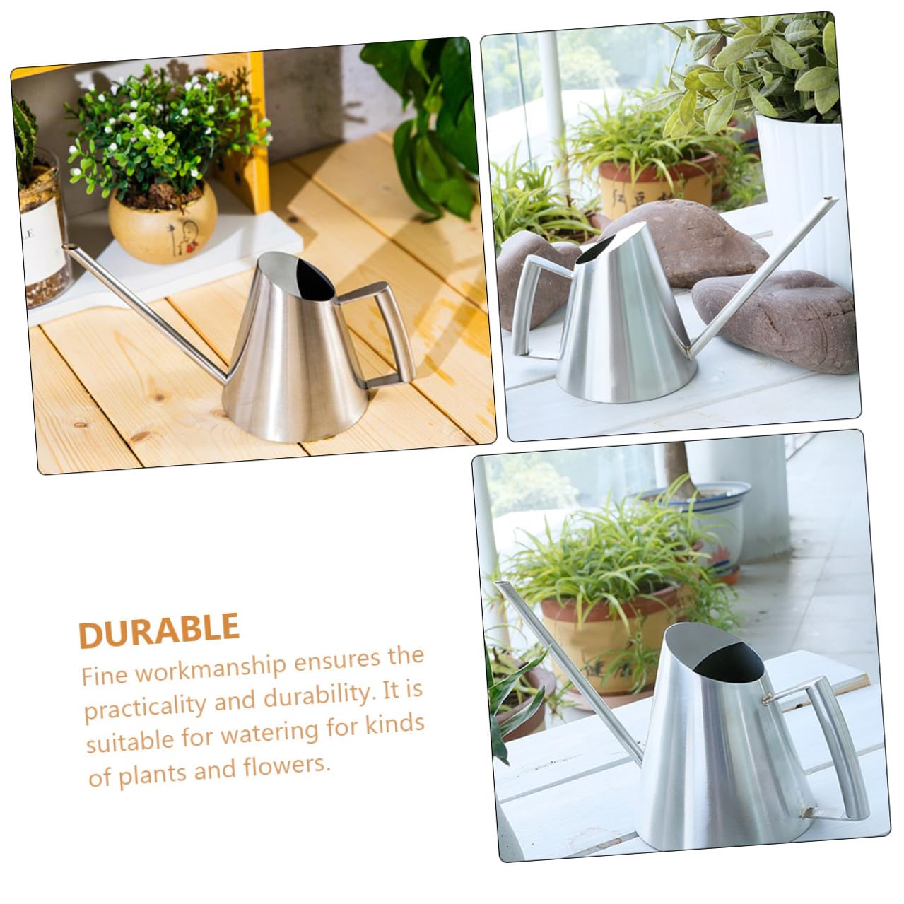 Hohopeti Arrosoir Acier Inoxydable avec Long Bec Ergonomique Robuste pour Arrosage Intérieur et Extérieur des Plantes Outil Jardinage Pratique et Élégant