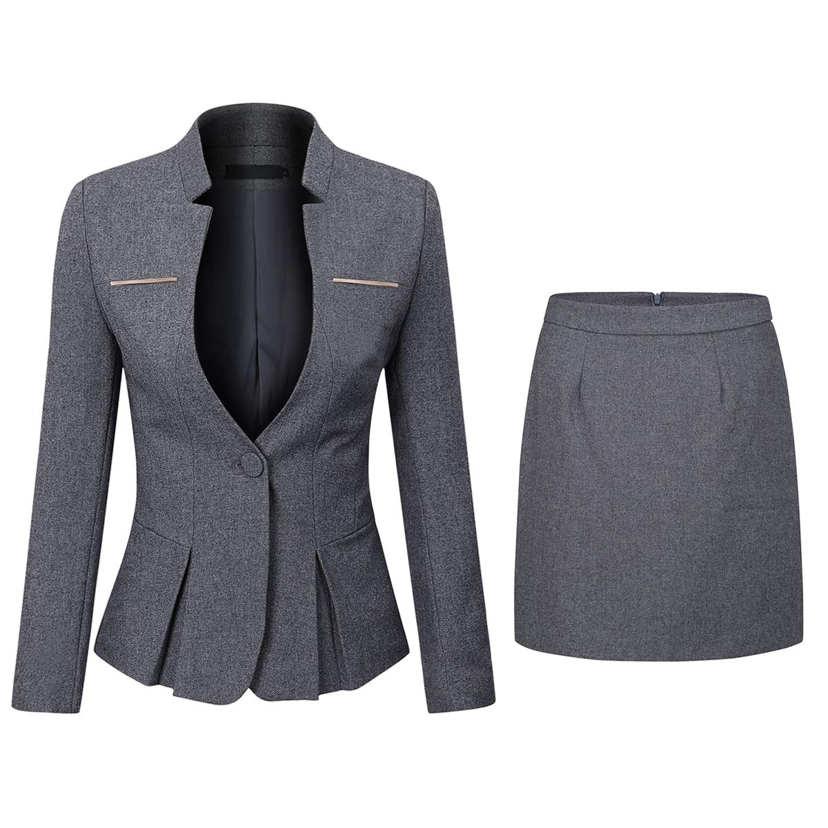 YYNUDA Conjunto de traje para mujer con falda/pantalón, ajustado, elegante atuendo para oficina Gris