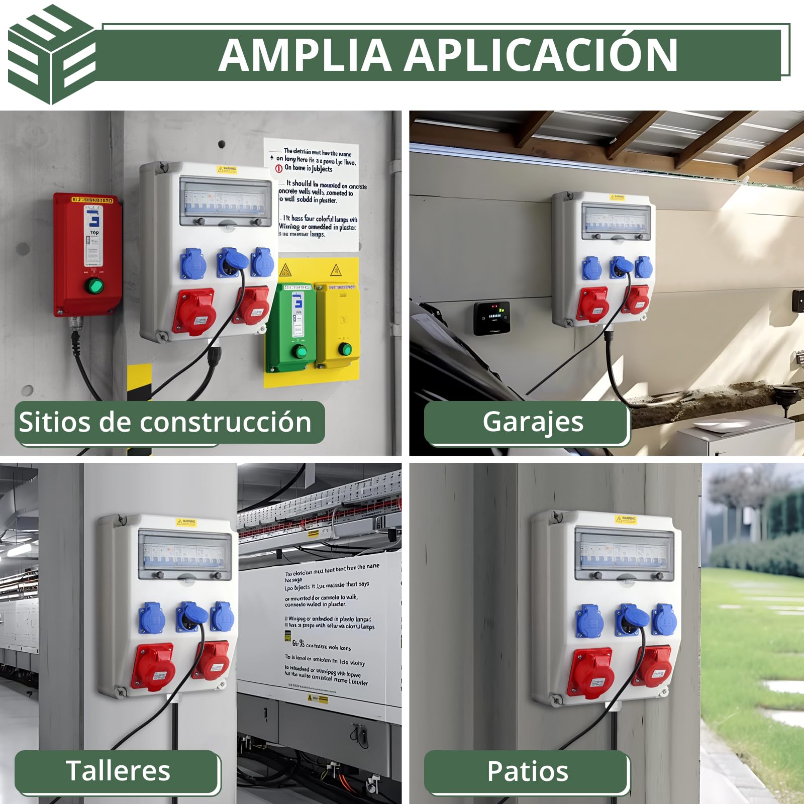 EYPINS Distribuidor de Corriente para Construcción con LS+FI, Distribuidor de Pared 3x 230V Enchufes Schuko 16A+Enchufes CEE 16A+32A, IP66, ABS Ignífugo para Interiores, Exteriores, Talleres y Fábrica