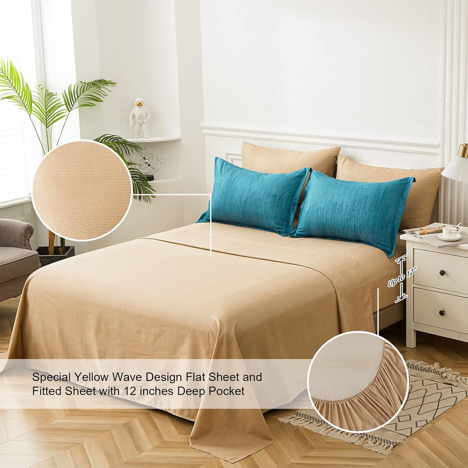 WONGS BEDDING Teal Comforter Set King,7 Pieces Bed in a Bag Abstract Art Gradient Comforter Soft Microfiber Bedding Set -1 Comforter, 1 Flat Sheet, 1 Fitted Sheet, 2 Pillow Shams,2 Pillowcases - Image 5