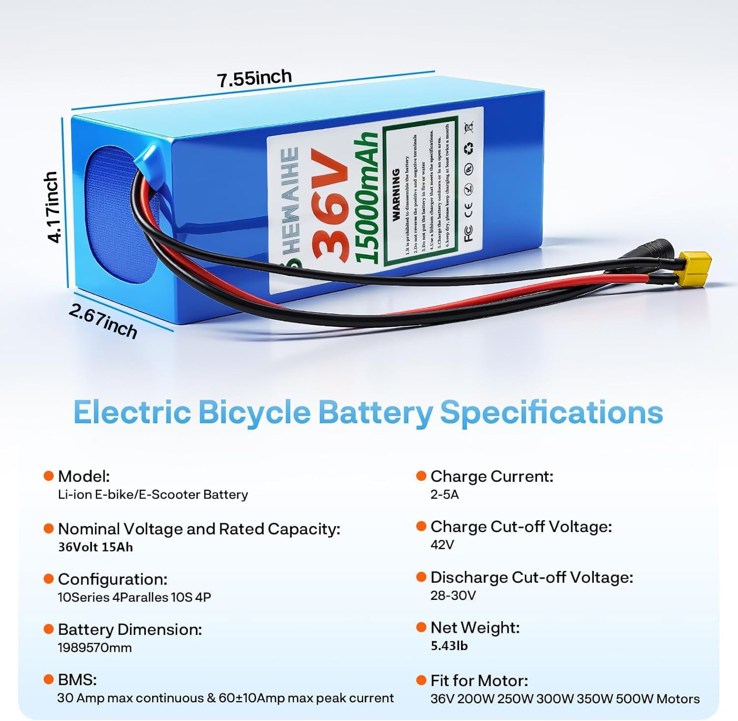 36V 15Ah Battery Pack, E-Bike Scooter Lithium Battery with 30A BMS for 0-1000W Motor, Lithium Ion Replacement Battery, Power Your Creative DIY and Bicycle Scooter Modification. - Image 2