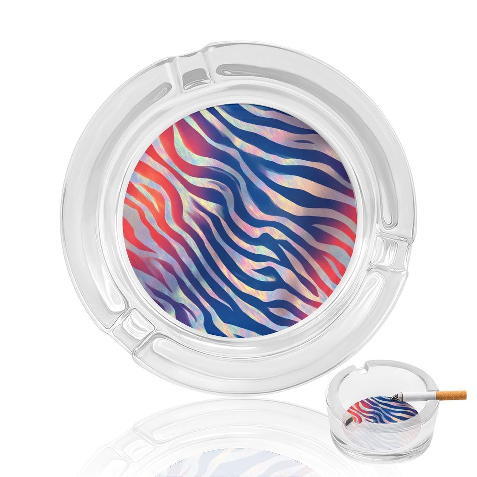 Red White And Blue Zebra Holographic Print Glass Ashtray for Cigarettes Portable Decorative Ash Trays for Home Office Decor