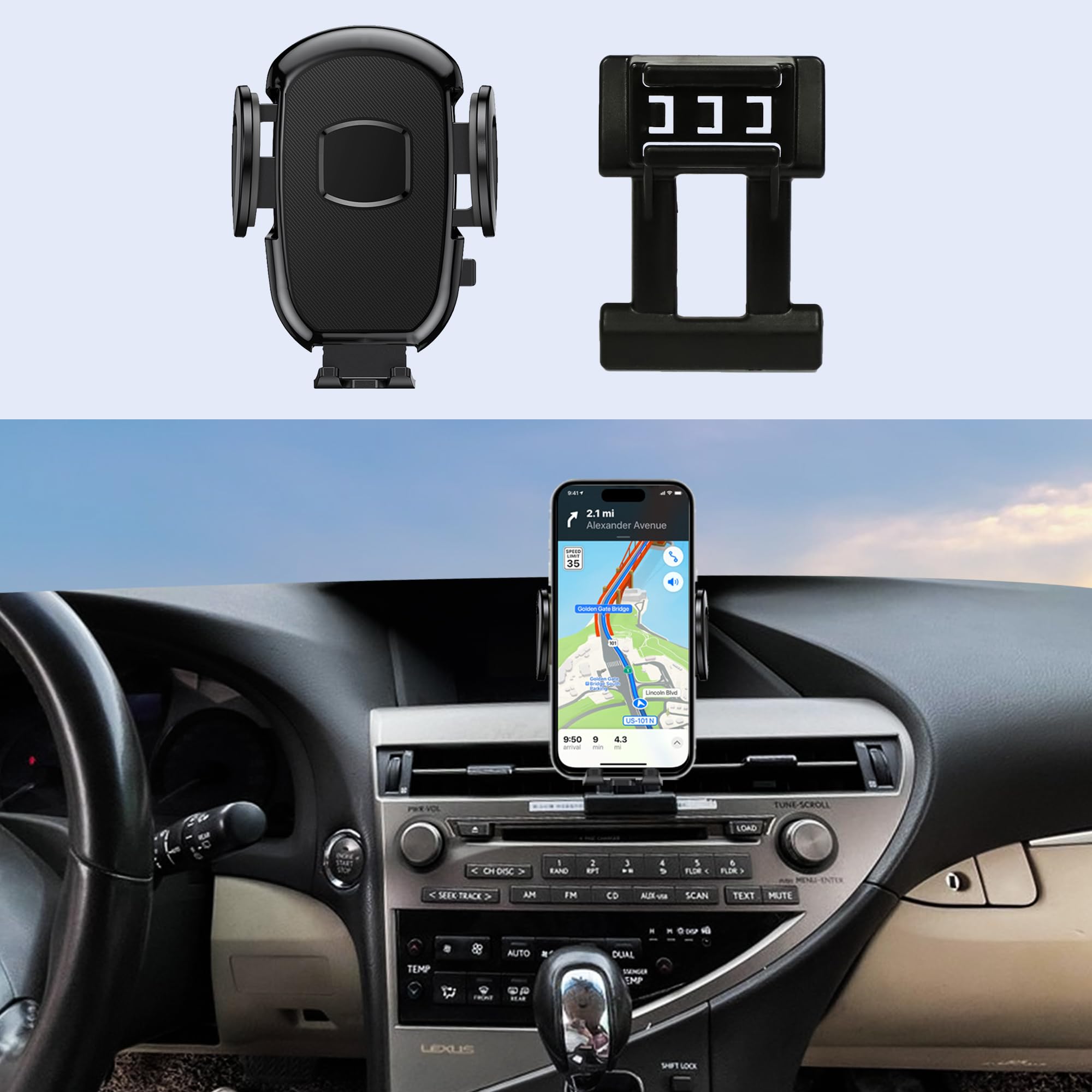 Soporte para teléfono de coche para Lexus RX 350 / RX 450h 2010-2015, accesorios para rejilla de ventilación, ajuste cómodo, fácil de instalar, ajuste para iPhone, Android y todos los teléfonos