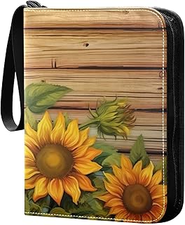 Kigai Wood Grain Sunflower Trading Card Binder with Sleeves PU Leather Holds 400 Cards,Double Sided Trading Card Folder with Zipper Collection Binder Album Book Case for Boys Girls