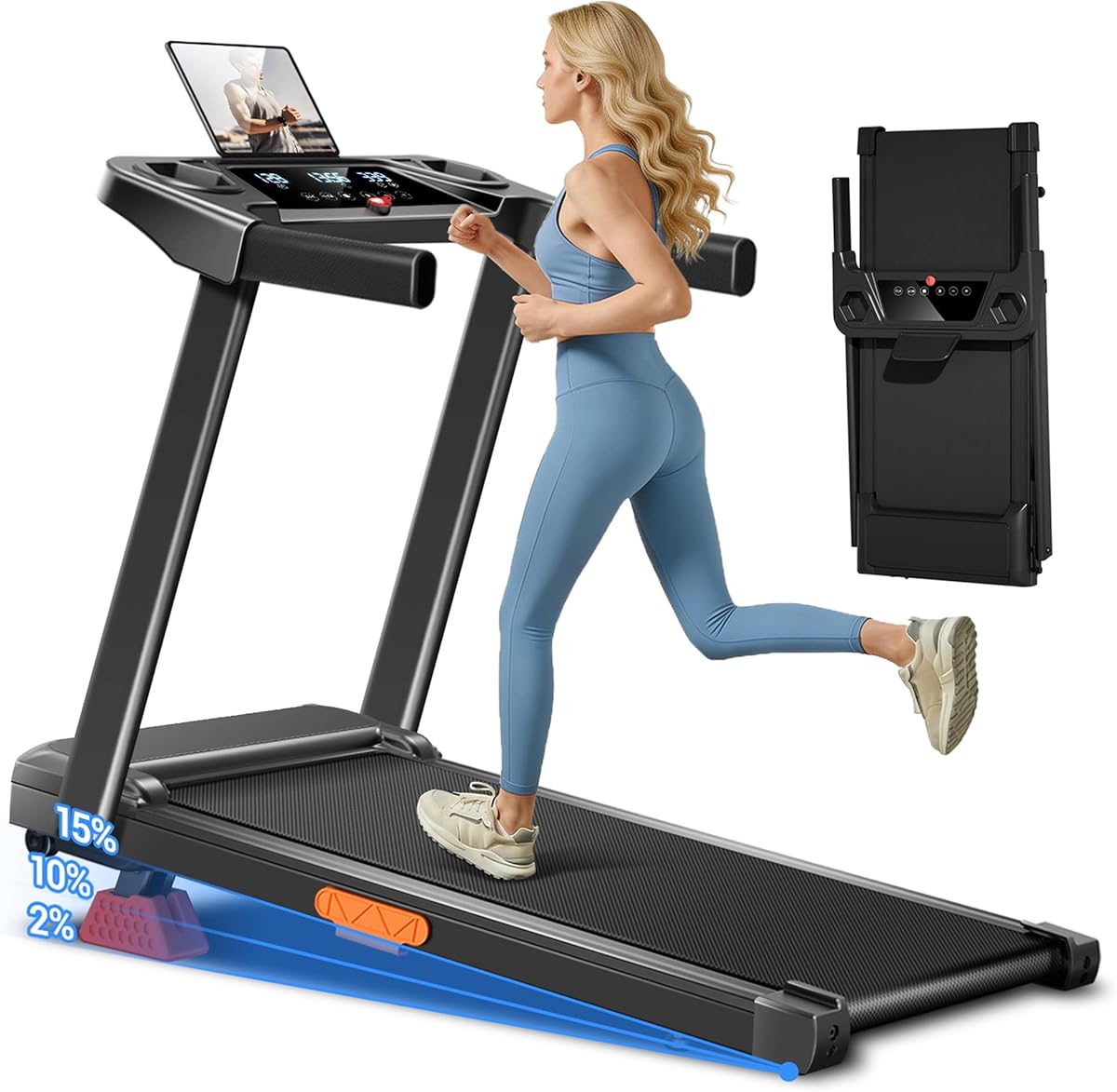 3-in-1 Foldable Treadmill with 15% Incline, Folding Treadmill with Handles, Portable Treadmills for Home and Office, 3.0HP Quiet Walking Pad with Three Screen Display, 300Lbs Capacity