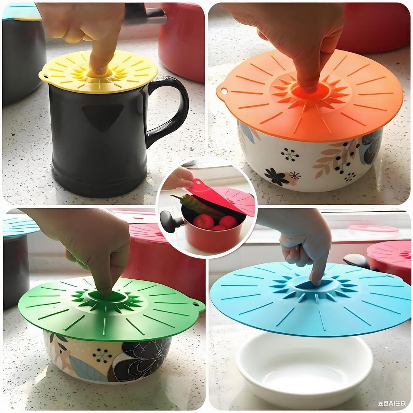 5 Pezzi Coperchi in Silicone, Coperchi Universali in Silicone, Coperchi A Ventosa, Per Ciotole, Tazze, Padelle e Forni a Microonde (Colore Regolare)