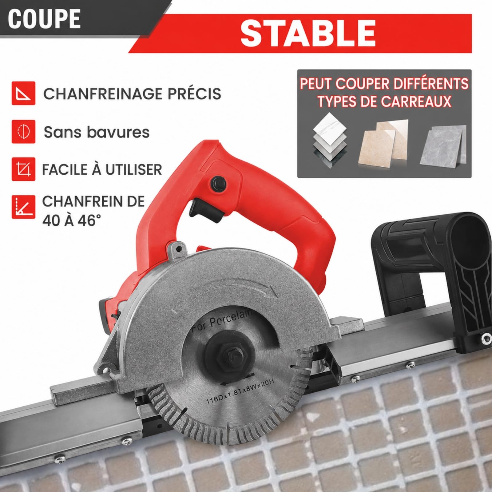 VKE Machine pour Chanfreiner les Carreaux, 1200W Électrique Coupe-Carreaux