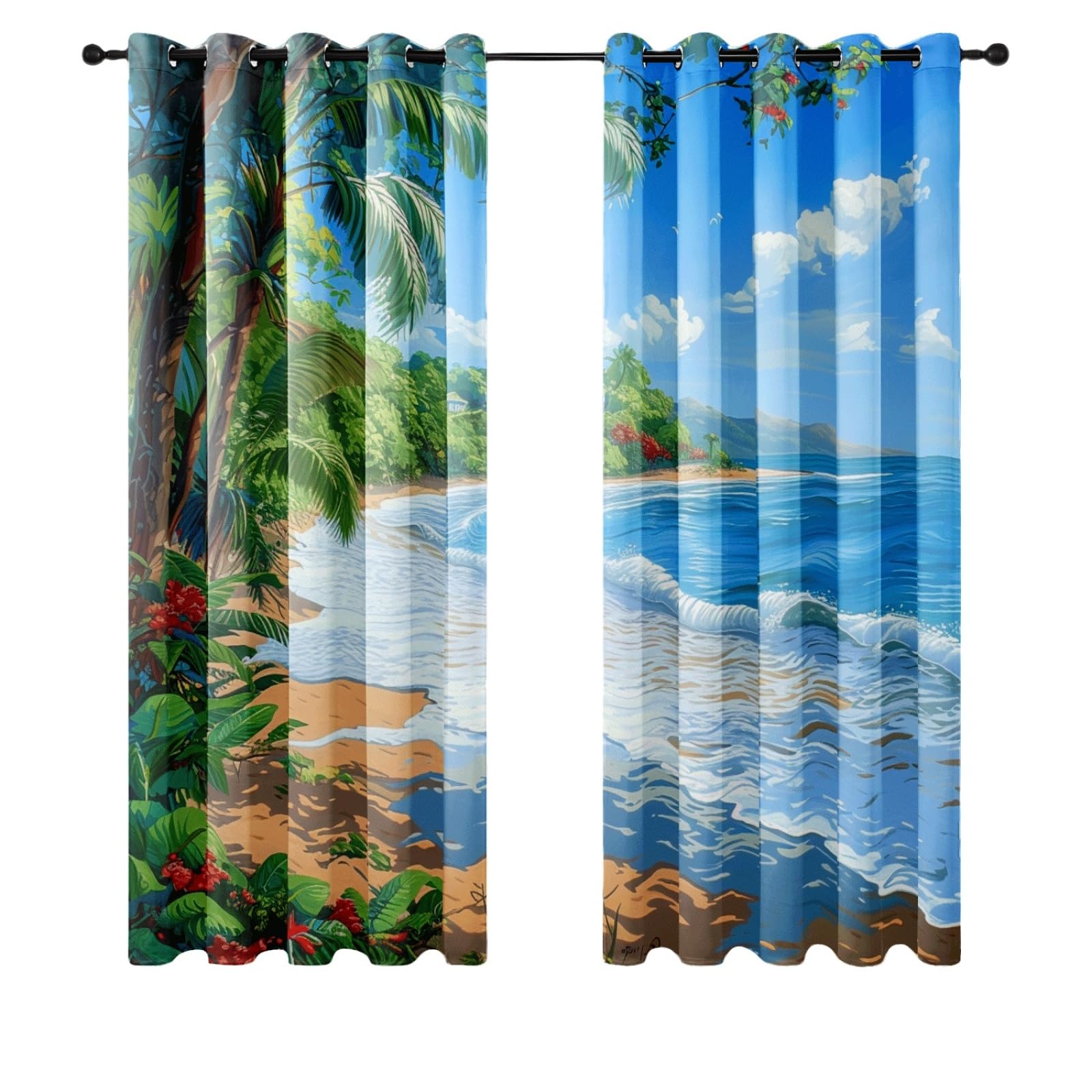 Curtain Braun Rot Tropisch Gardinen Polyester Vorhang mit Ösen Blackout Curtain Waschbar Vorhänge mit Ösen Living Room Thermovorhang Schlafzimmer Verdunklungsvorhänge Blickdicht 2x140x160cm