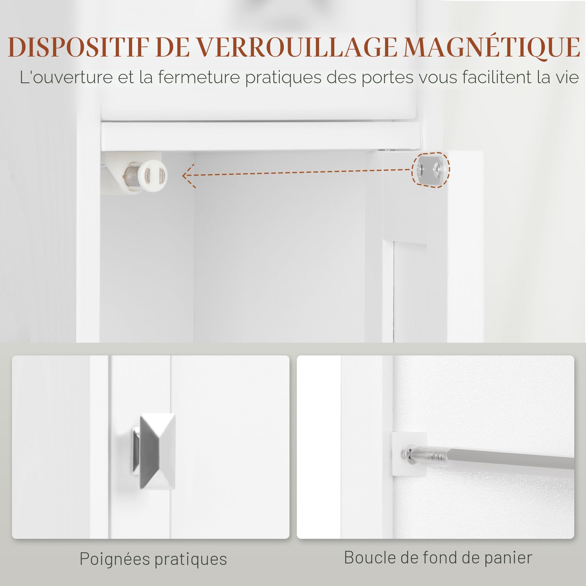 HEXCELEN Armoire de Salle de Bain Étroit, Meuble de Rangement Haute avec 2 Portes et 1 Tiroir, Étagère Réglable, Compartiment Ouvert, pour Salle de Bain, Salon, Cuisine Moderne 28 x 28 x 180 cm Blanc