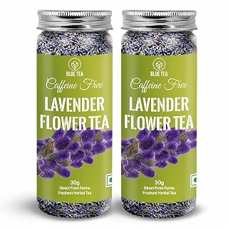 BLUE TEA - Lavender Tea - 60gm - 60 Cups (Pack Of 2) | Herbal - Flower Based - Caffeine-Free | Reusable Pet Jar