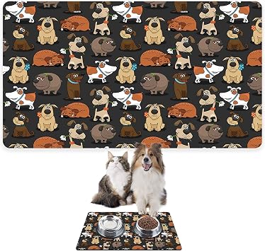 Monnhein Mama ve Su Evcil Hayvan Beslenme Mat , Kolay Temizlenen Emici Su Ge irmez Kuma , K k Orta Boy ve B y k Kedi ve K pekler i in Dayan kl  K pek Kedi Paspas 50x35, Kahverengi K pekler