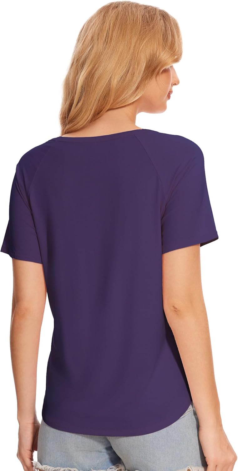 GYS Womens Pajama Tops Short Sleeve Shirts Summer Comfy Crew Neck Sleep T-Shirt - Image 2