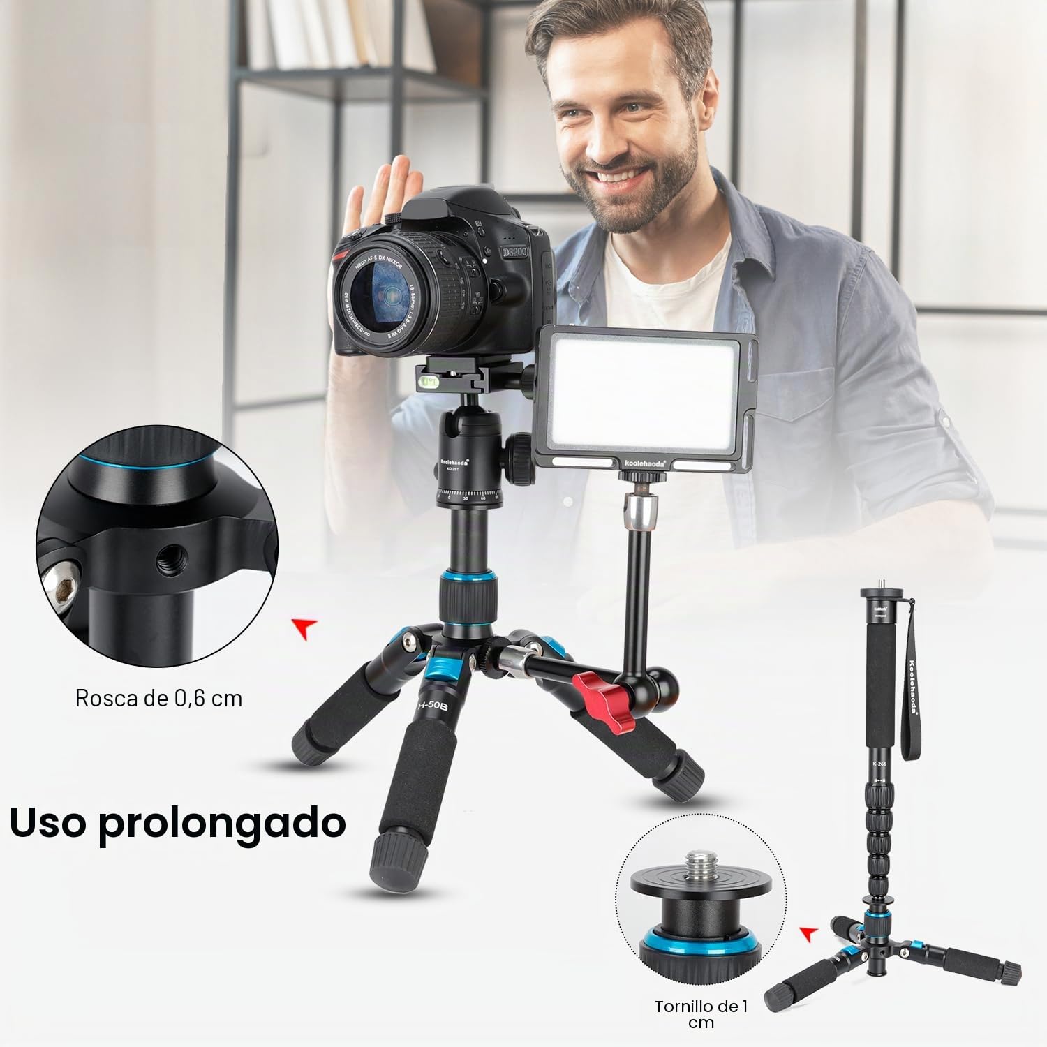 Koolehaoda Mini Trípode Portátil de 51cm de Aluminio con Cabeza de Bola de 360 Grados y Bolsa de Transporte para Cámara DSLR, Videocámara de Video, Carga de hasta 5 kg - (Azul)