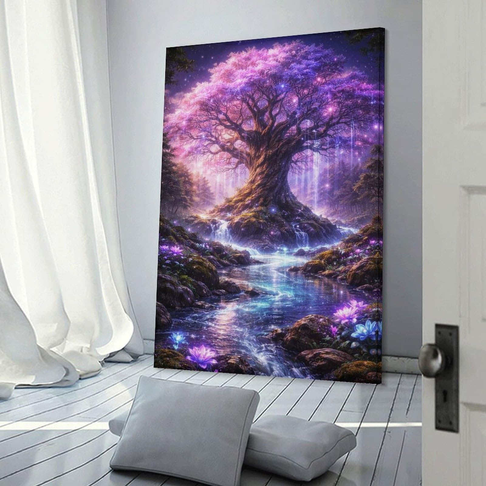 Junmoney Frame-Style-22 Enchanted Forest Tree With Waterfalls Wall Picture Print, 20X30inch(50X75cm), For Wall Displays, Bedrooms Or Room Updates, Decorative Artwork With Flexible Styling