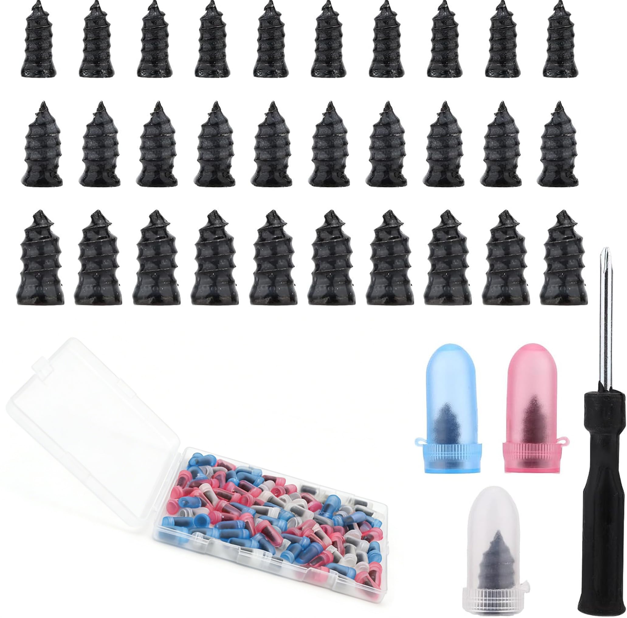 Aokeyee 100Pcs Tyre Repair Kit with Rubber Screws, Universal Puncture Repair Plug Set with Screwdriver for Car, Motorbike, Truck & Bicycle