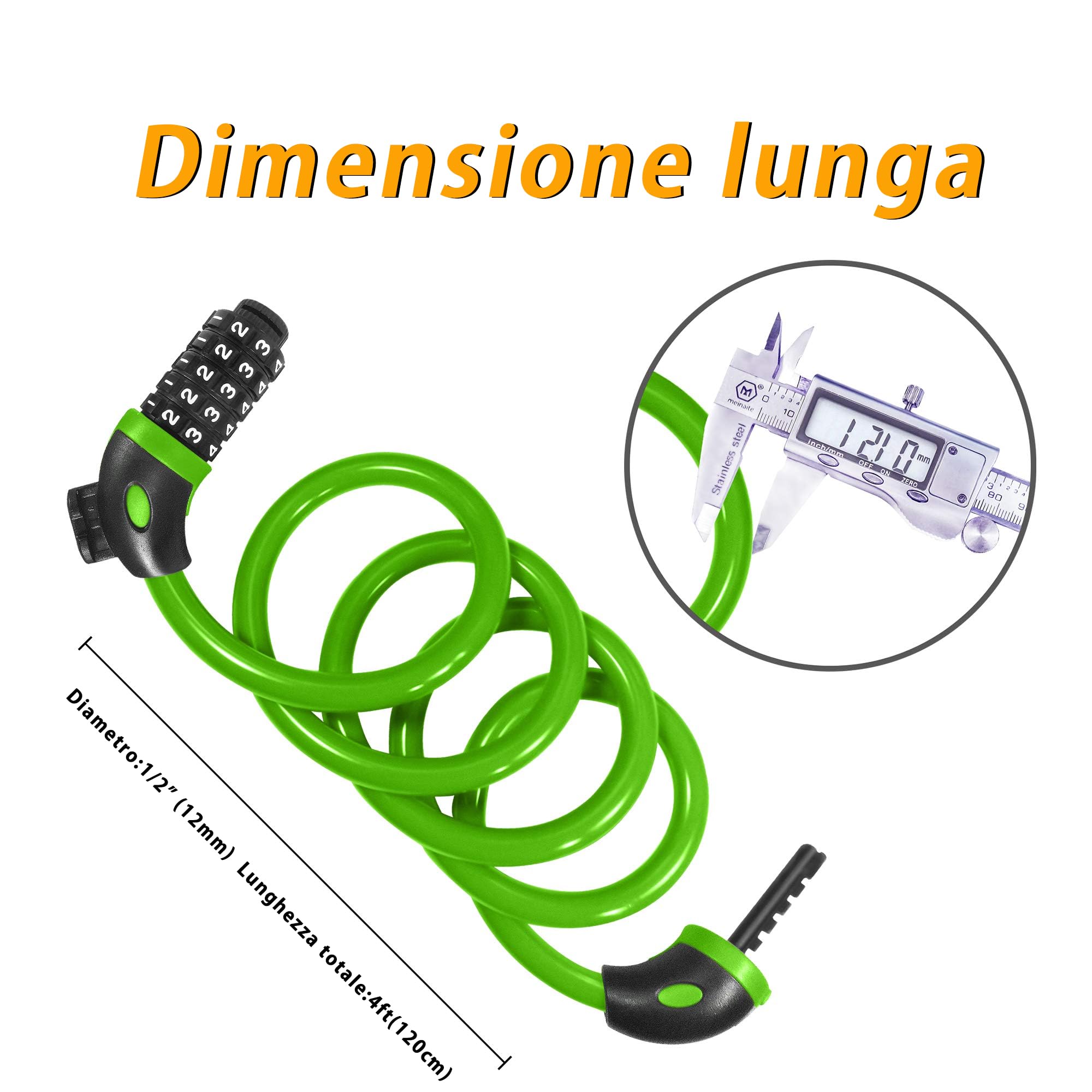 REHKITTZ Lucchetto per Bicicletta Lucchetto Bici Catena Bici 120cm/12mm Antifurto Combinazione Catena per Bicicletta MTB Monopattino Elettrico