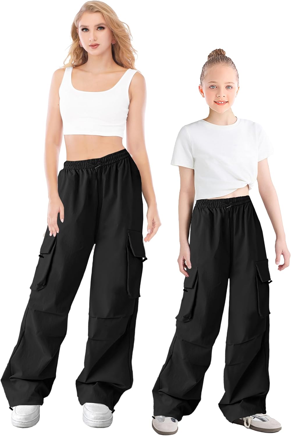 Girls Cargo Pants Elastic Waist Drawstring with Pockets Pants, 6-14 Years - Image 2