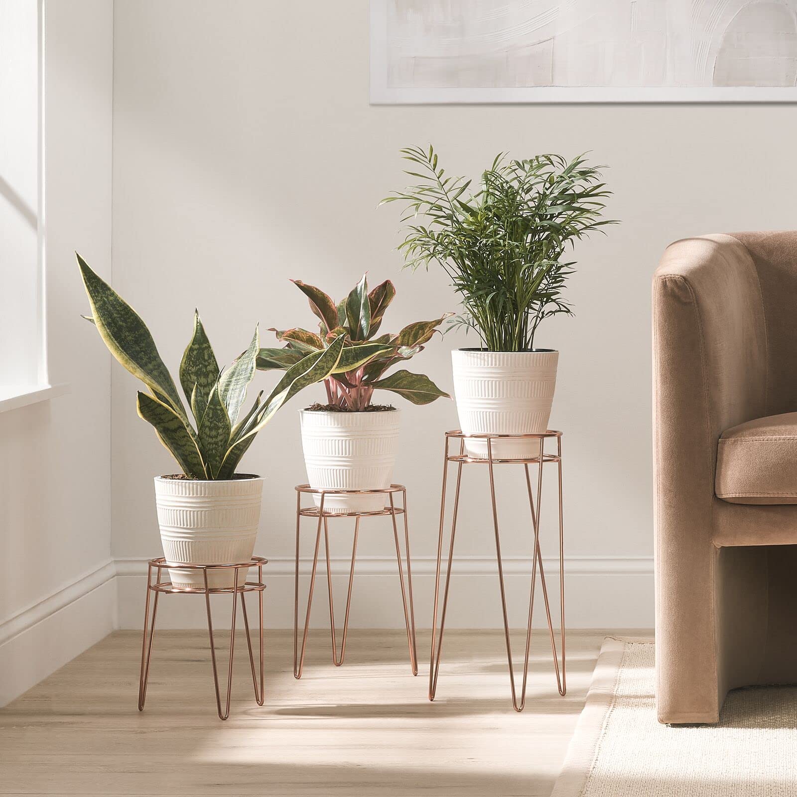 mDesign Metal Indoor/Outdoor Plant Stands - Modern Plant Stand with ...