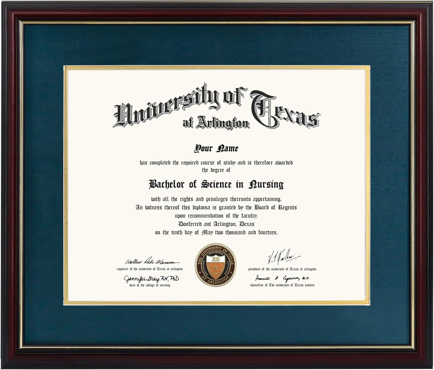 GraduationMall 11x14 Diploma Frame with Navy over Gold Mat or Display 15x18 Certificate without Mat,Solid Wood & UV Protection Acrylic,Cherry Finish with Gold Trim Cherry With Gold Trim / Blue Gold Mat 11x14 with Mat