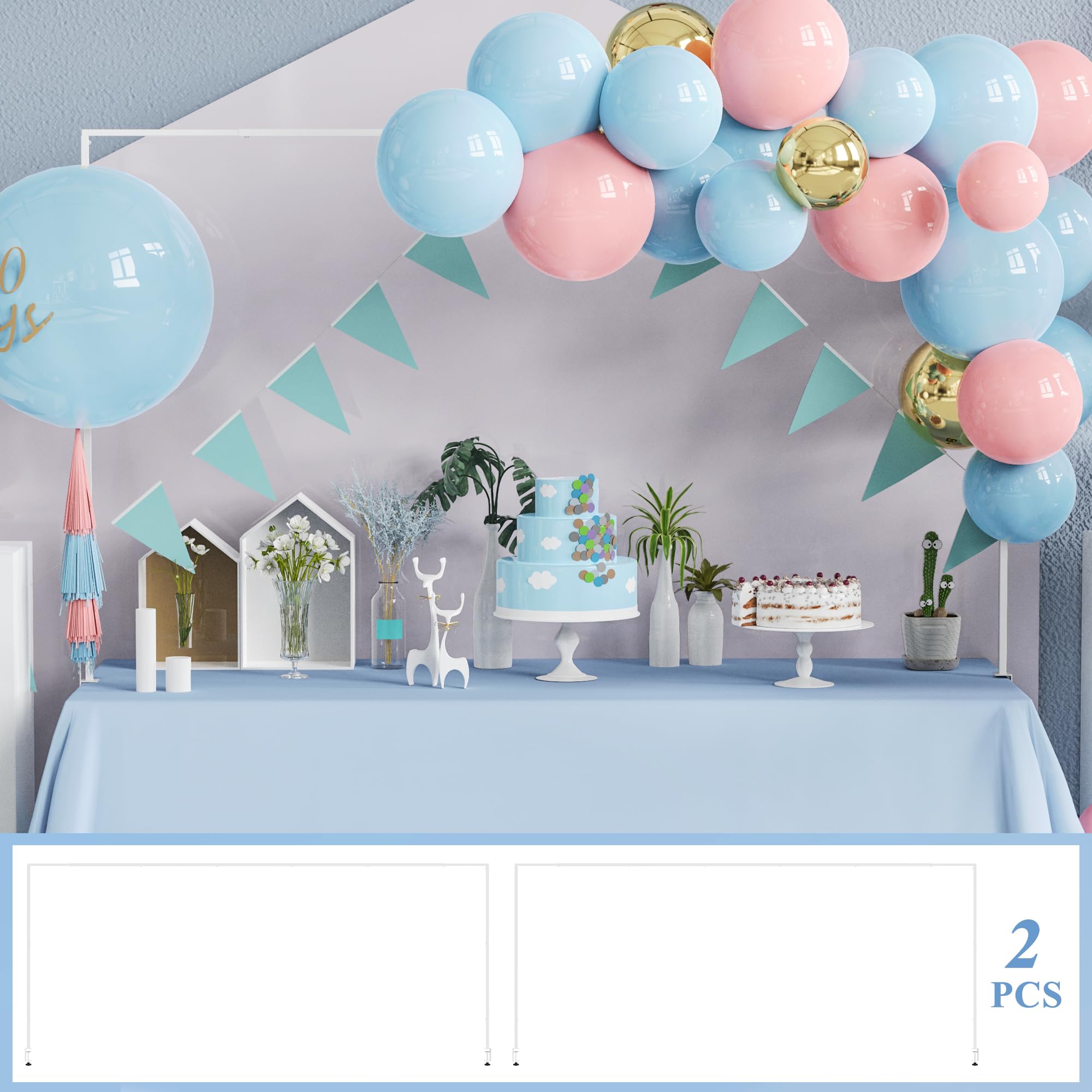 Fomcet Set of 2 Over The Table Rod Stand with Clamps 13"-42'' Tall 29"-98" Length White Metal Adjustable Table Arch Stand for Wedding Birthday Party