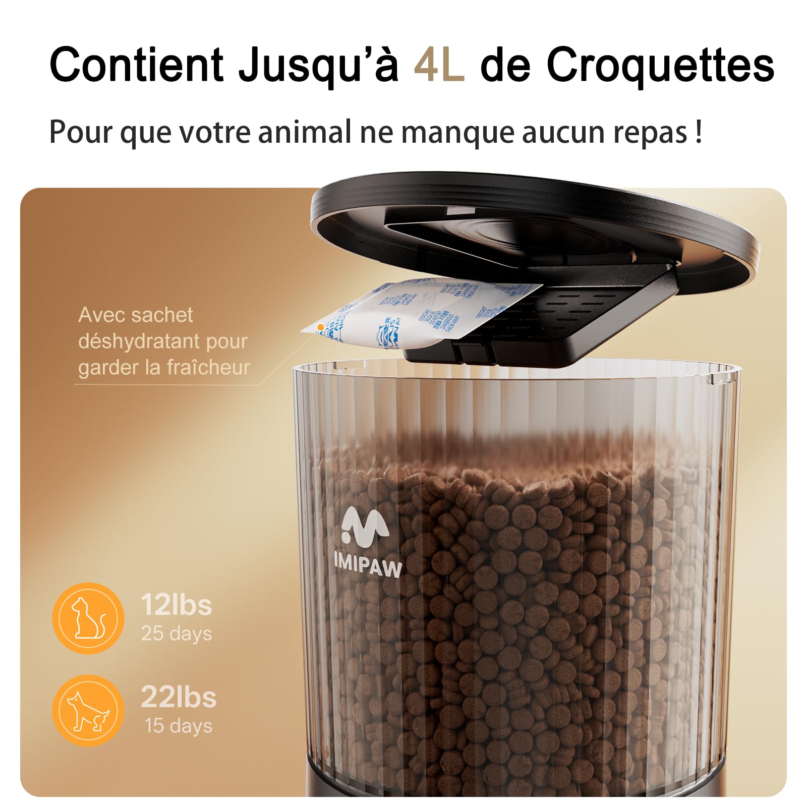 IMIPAW Distributeur Croquettes Chat Automatique, Compatible WiFi 5G et 2.4G, Contrôle App, Jusqu’à 10 Repas par Jour, 4L Mangeoire pour Nourriture Sèche, Idéal pour Les Propriétaires d'animaux