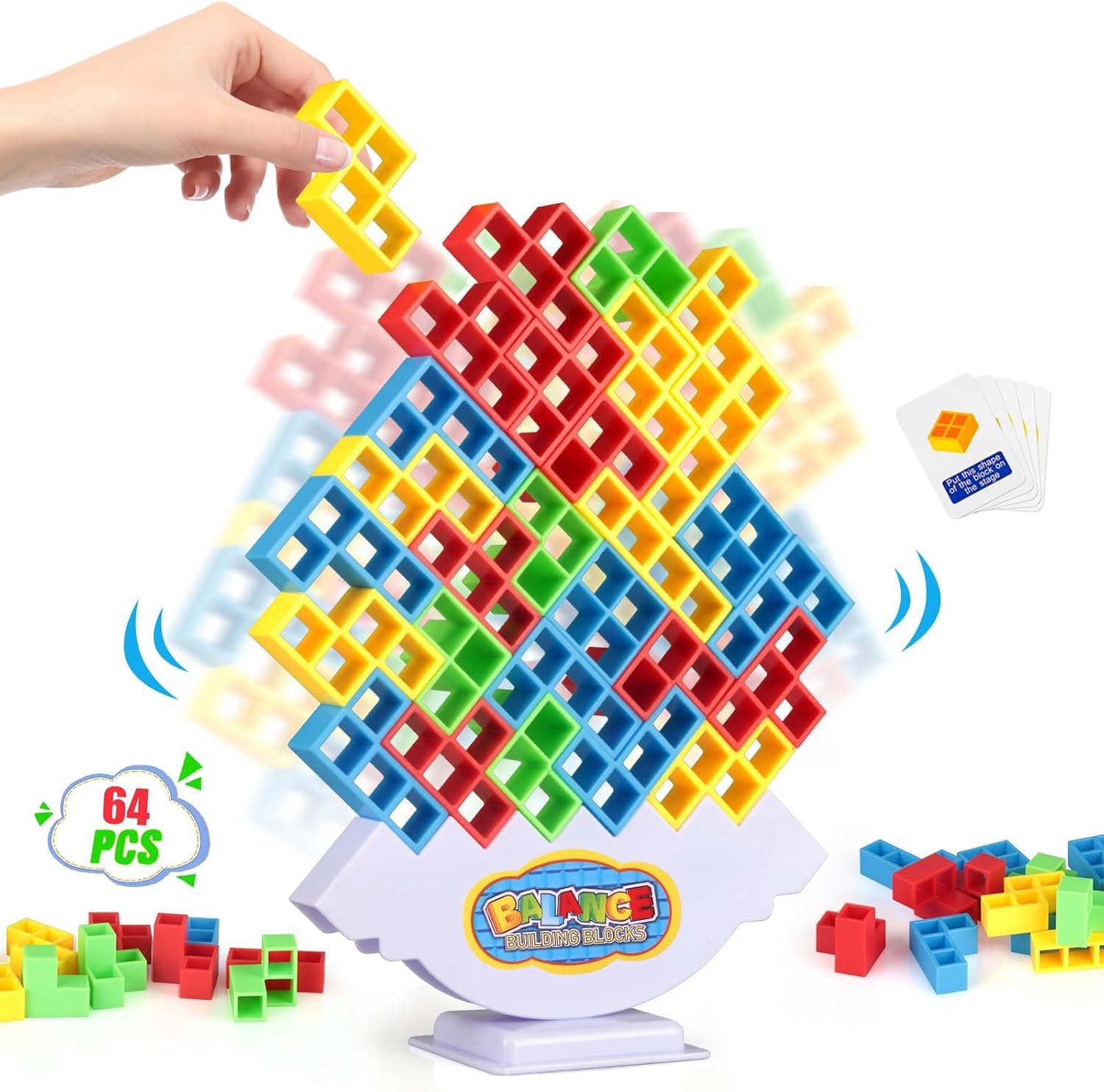 NIWWIN 64-częściowy zestaw klocków Tetra Tower Balance Stacking Blocks, gra planszowa dla 2 graczy + gry rodzinne, imprezy, podróże, zabawka zespołowa dla dzieci i dorosłych