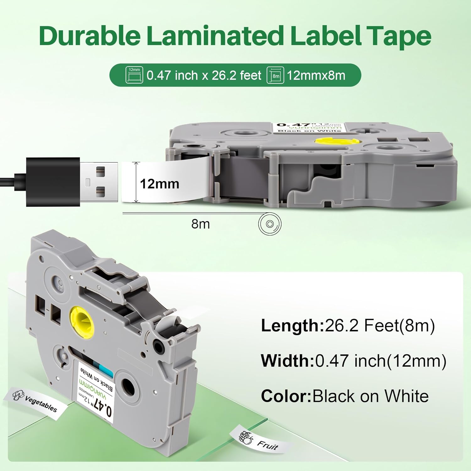 Label Maker Tape Compatible for Brother TZe Tape 12mm 0.47 Laminated White TZ-231 TZc-231 TZe 231 Refill Replacement for PTouch PT-D200 PT-D210 PT-D400 PT-H100 PT-H110BP PT-E550w, 10-Pack