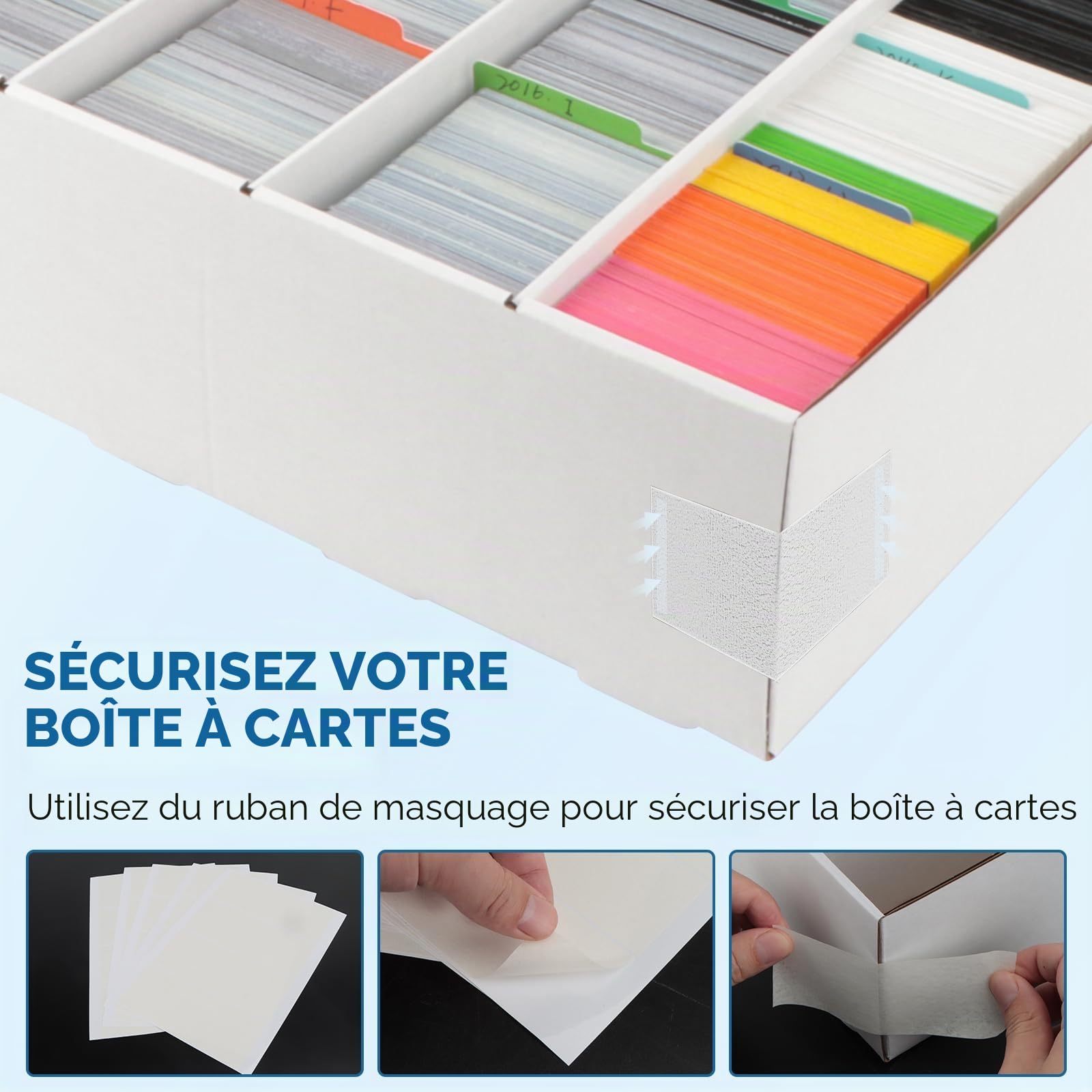 AOBOPLE 4 Rangées Boîte de Rangement de Cartes,Pour 13760+ Boîte de Rangement Pour Cartes à Collectionner Avec 48 Séparateurs Colorés et Rubans,Boîte de Rangement Pour Carte de TCG.