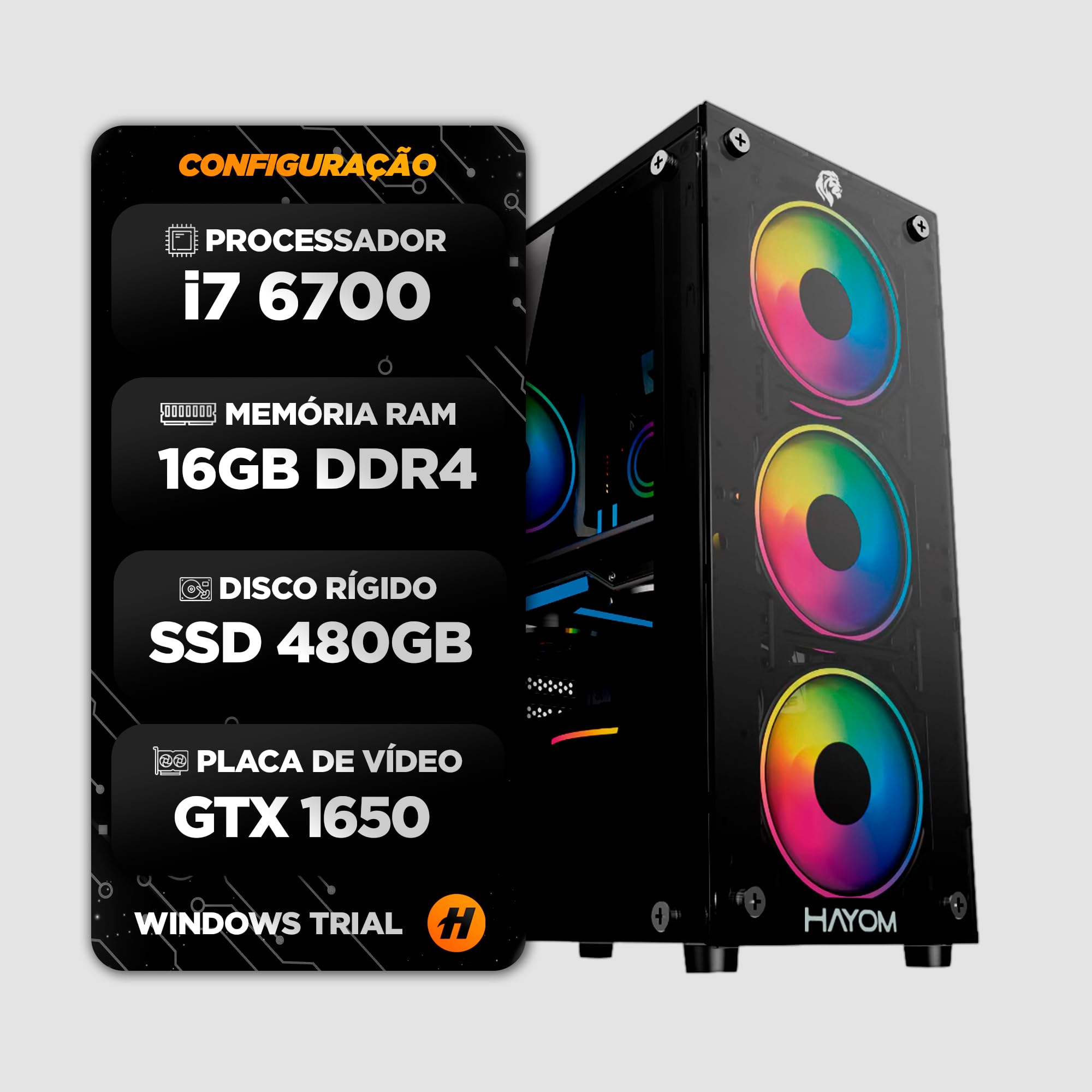 Pc gamer core i7 6700 16Gb DDR4 SSD 480GB GTX 1650 4GB 500w real