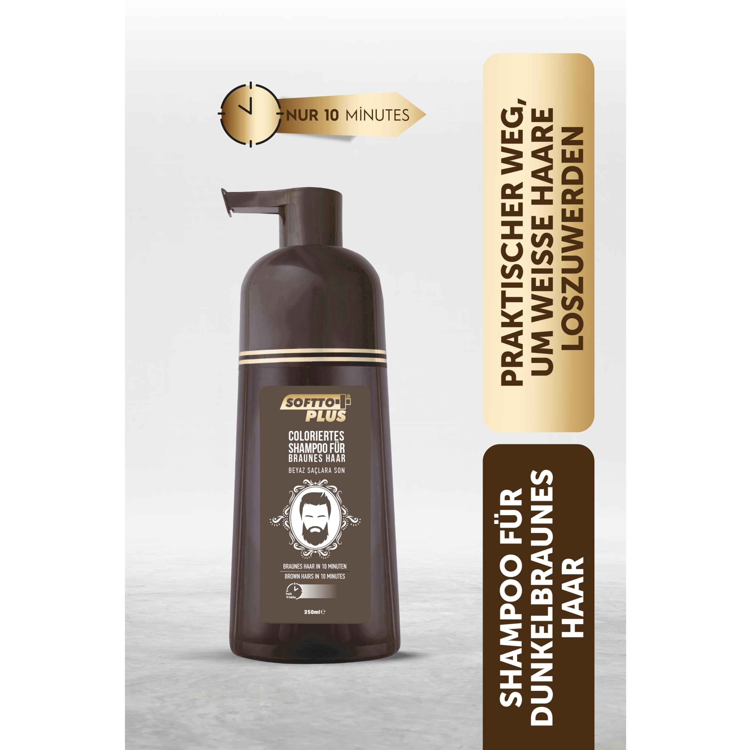 Softto+Plus Brown Hair Shampoo, Abdeckung weißer & grauer Haare in nur 10 Minuten, keine Flecken, inkl. Handschuhe, für Damen und Herren Braun (3)