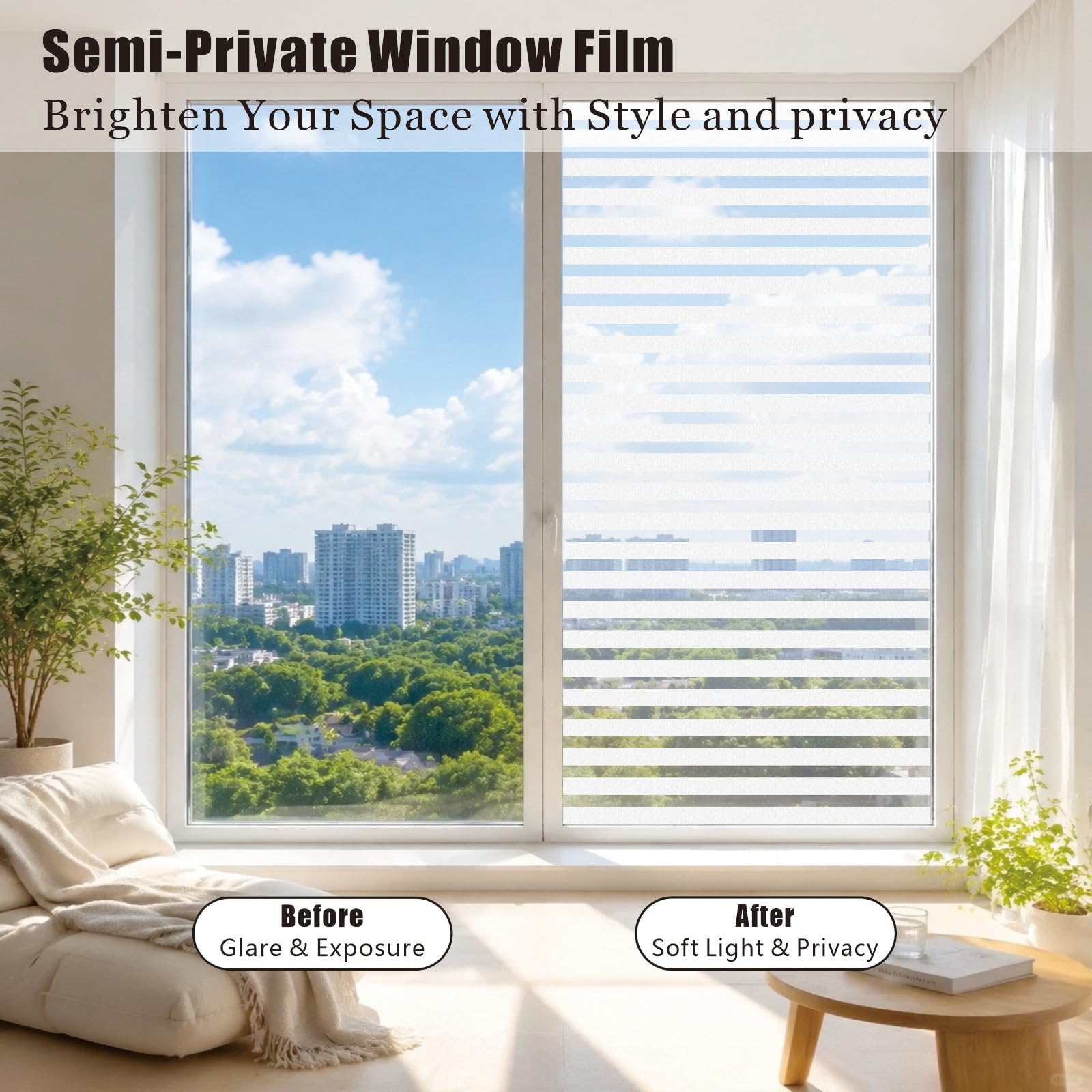 Pellicola Smerigliata 50 x 1050 cm con Protezione Uv, Senza Colla Statica, Controllo Del Calore, Protezione Privacy, Adesivo in Vetro Smerigliato per Casa Cucina, persiane