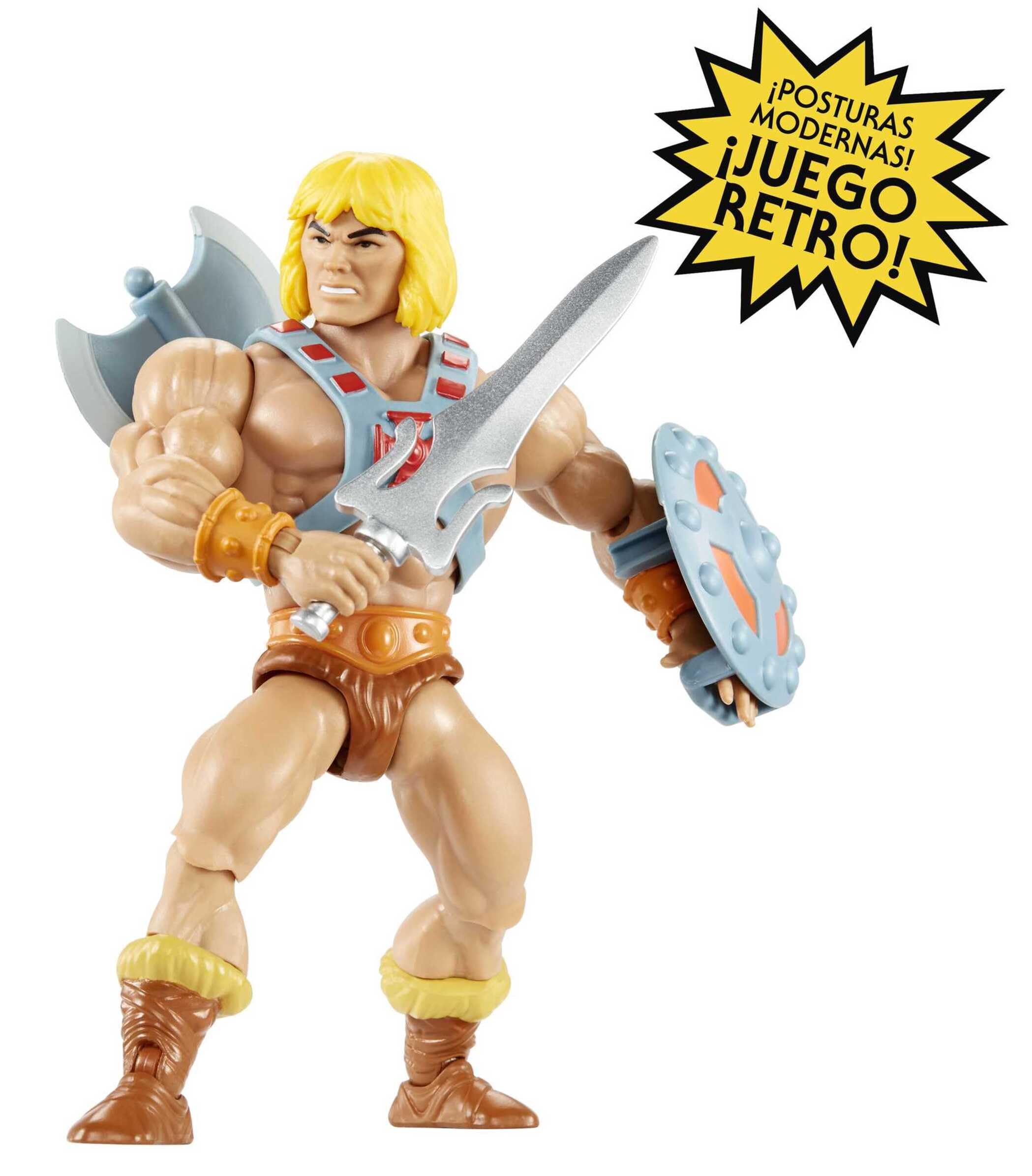 Masters of The Universe Origins Figura de acción de He-Man, Juguete de héroe de televisión de 13,97cm, Motu 1980, diseño detallado con arnés, Espada, Hacha y Escudo, JNP97