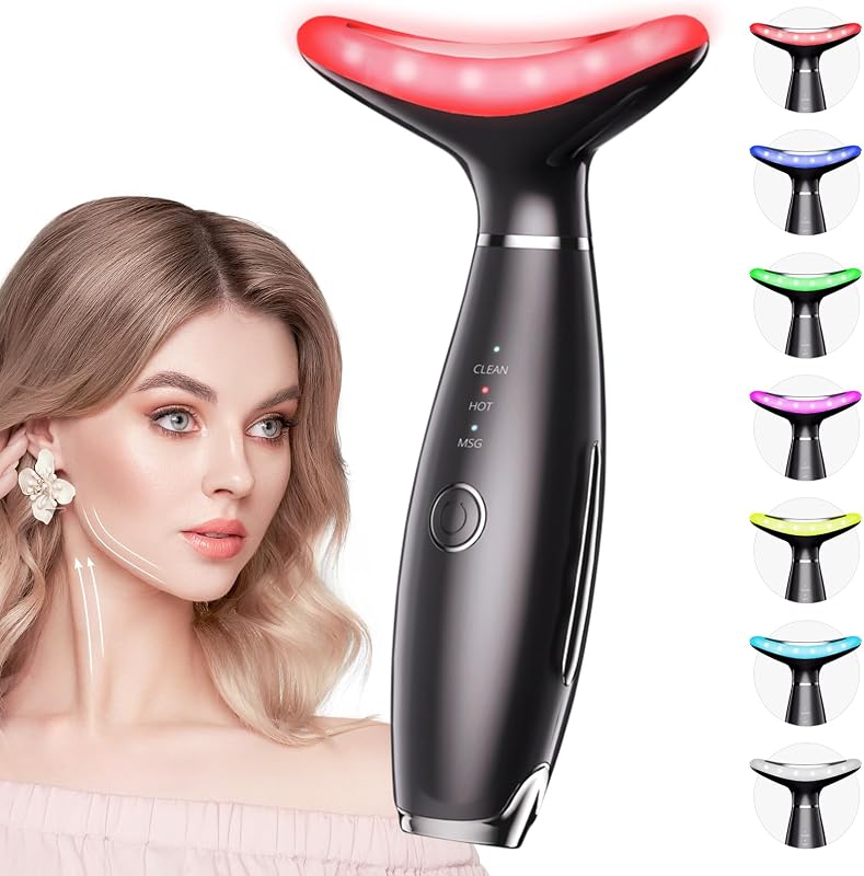 Dopsikn Aparelho facial galvânico com 7 modos de luz, vibração e aquecimento, preto