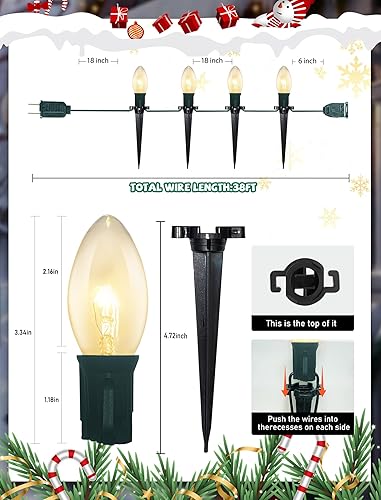 Miniatura 2 de Luces de camino de Navidad para exteriores, 38 pies, conectables, C9, luces de Navidad para exteriores, impermeables, con 25 luces C9 blancas