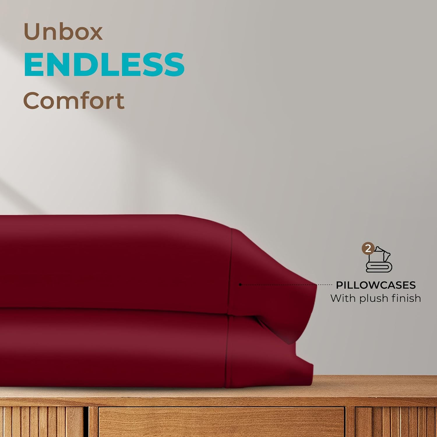 Thread Spread 100% Egyptian Cotton King Size Pillow Cases Set of 2 - Luxury 800 Series Euphoria Collection Pillow Cases King Size (Burgundy), Soft Cooling Breathable Hotel Cotton Pillowcases