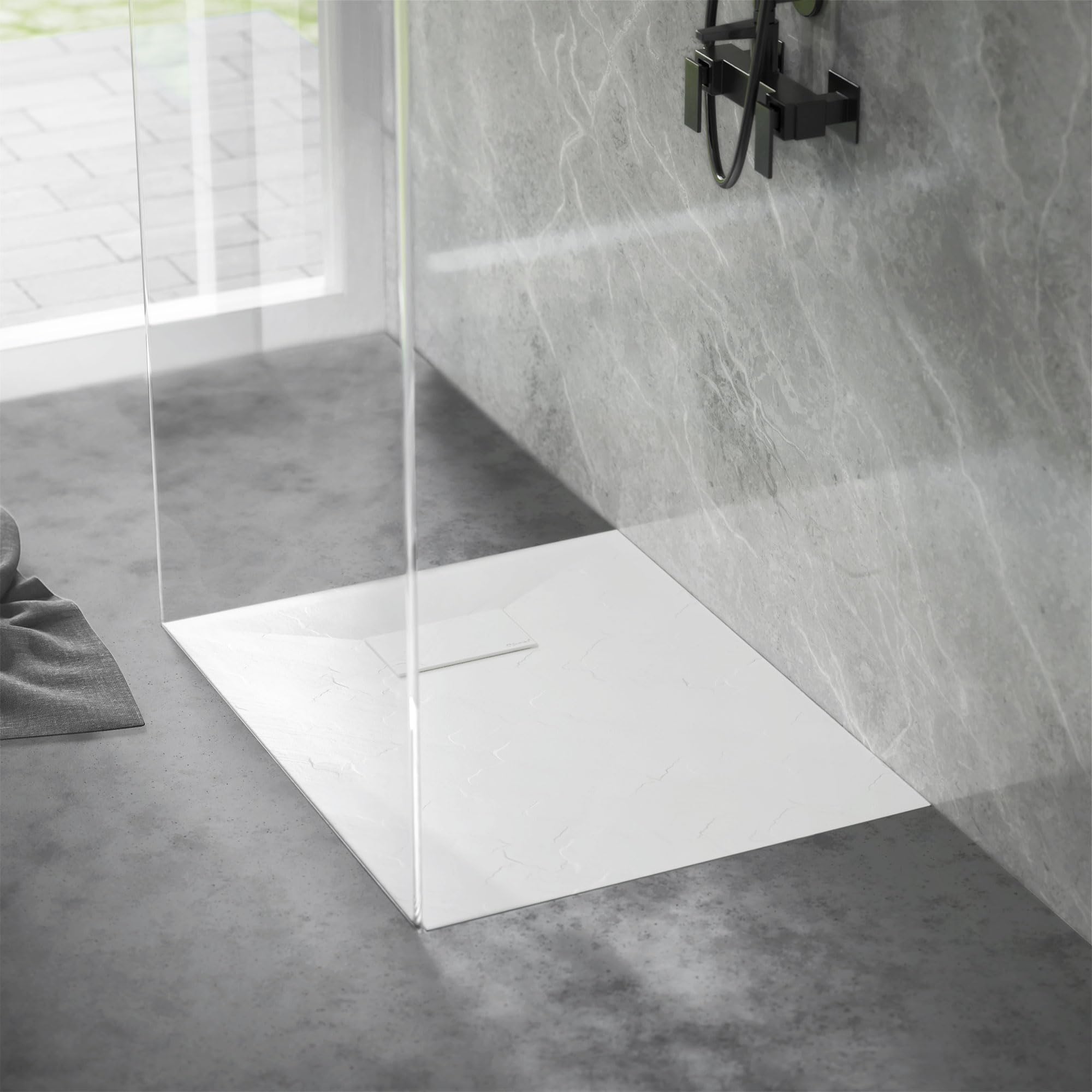 LuxeBath brodzik prysznicowy 90x70 cm bialy z odplywem SMC ekstra plaski i solidny prostokatny brodzik prysznicowy antyposlizgowy w stylu lupkowym designerski syfon latwy montaz do lazienki