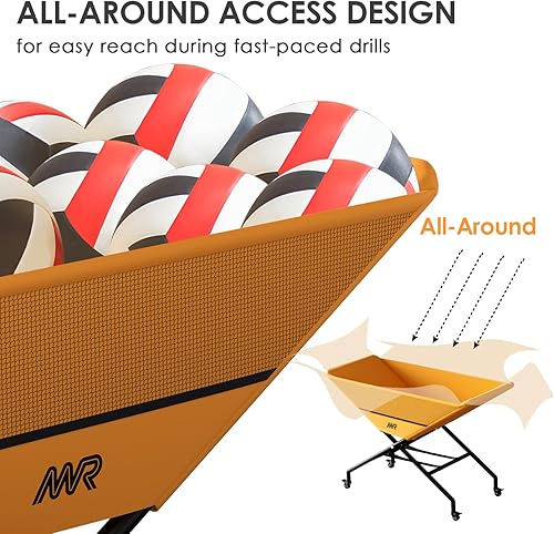 Miniatura 4 de MR Carrito plegable de voleibol, carrito portátil de hamaca, carrito de voleibol con ruedas, cesta de voleibol rodante, almacenamiento de pelota de