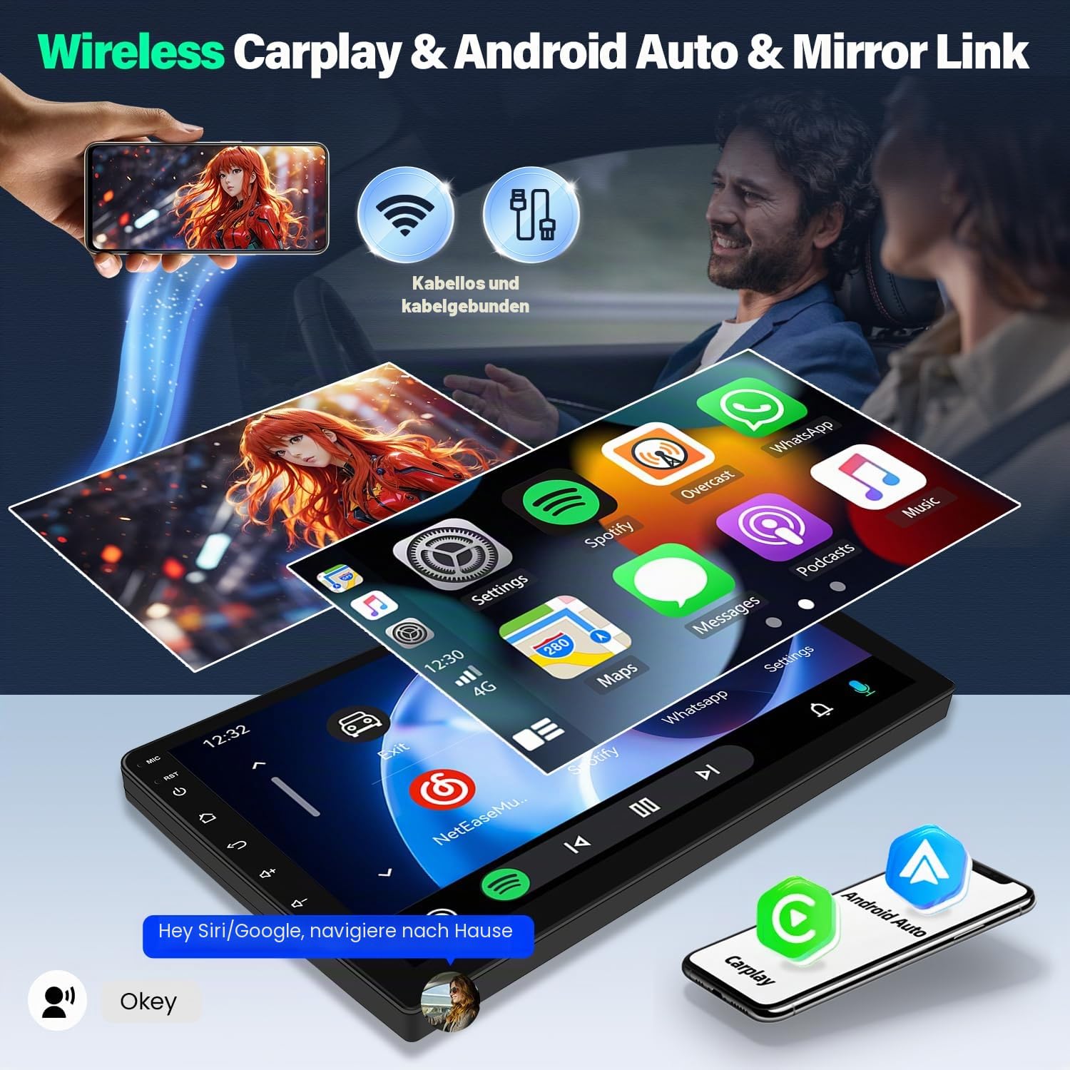2+64G Android 13 Autoradio für Ford Transit/Tourneo Custom 2013-2018 mit Wireless Carplay Android Auto, 9 Zoll Touchscreen Radio mit GPS WiFi Bluetooth Rückfahrkamera Mirror Link FM/RDS
