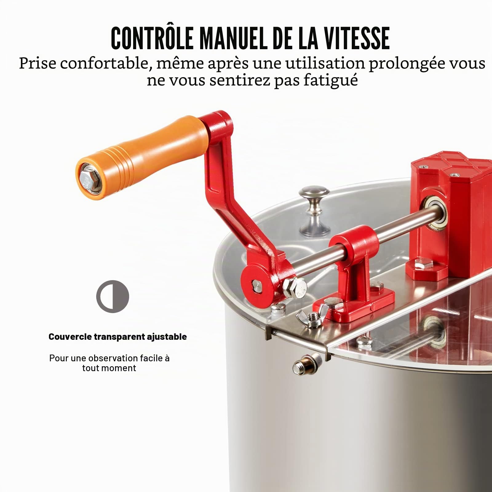 VEVOR Extracteur de Miel Manuel 2/4 Cadres Centrifugeuse Séparateur Miel en Acier INOX avec Couvercle Taille du Nid d'Abeilles Adaptée Profond 48x23 cm Moyen 48x16 cm Hauteur Réglable pour Apiculture