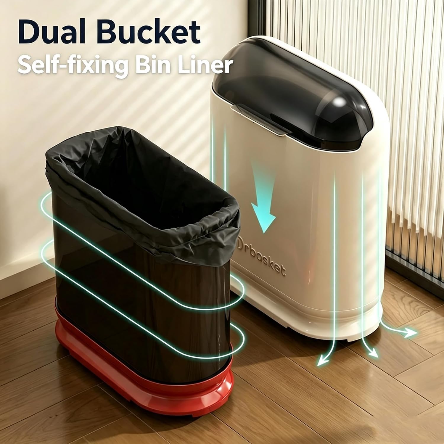 URALFA Slim Bathroom Trash Can with Lid, 2.3 Gallon Small Garbage Can