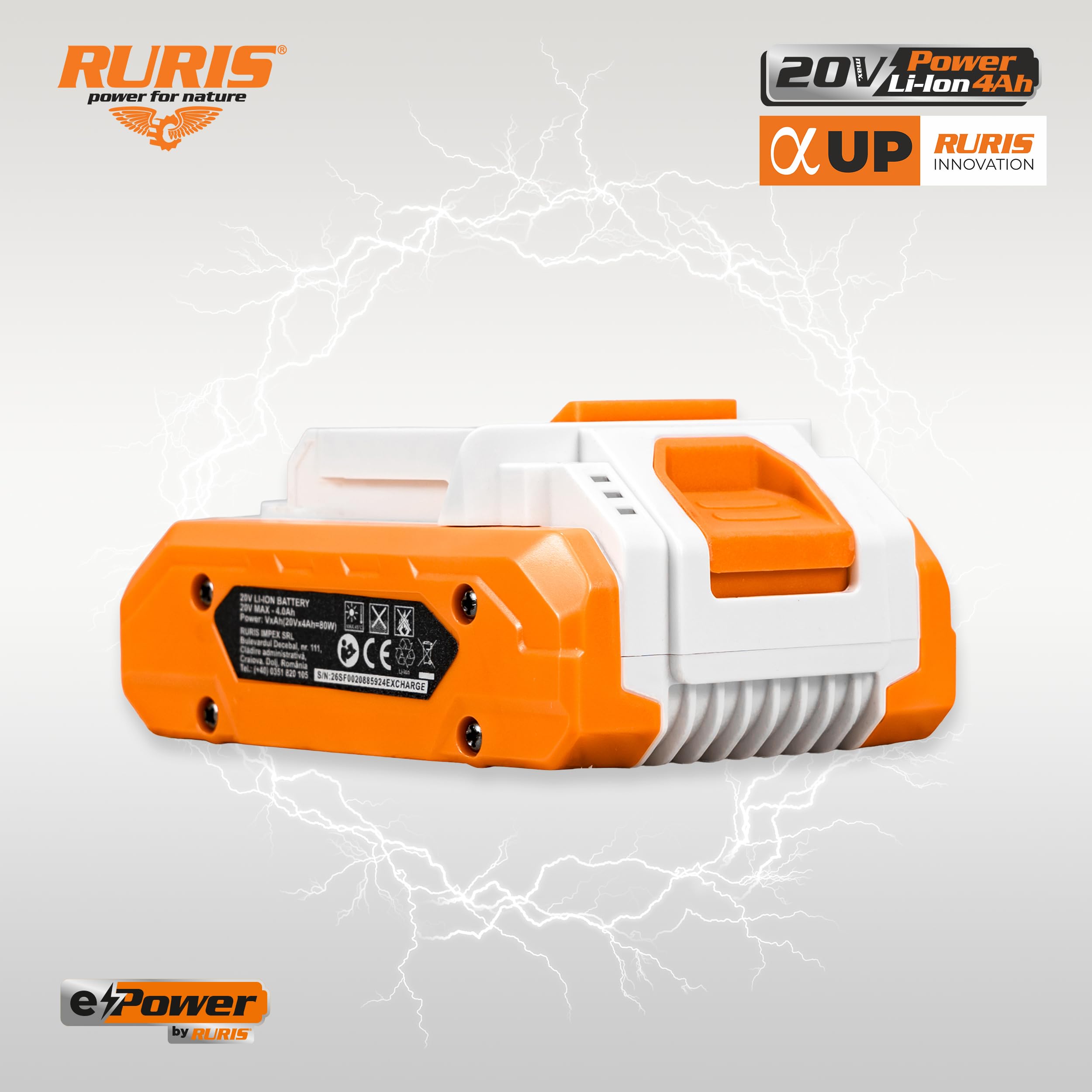 RURIS Alfa UP 2400e Akku 20V 4Ah 80Wh USB-C Bidirektional LED 21700