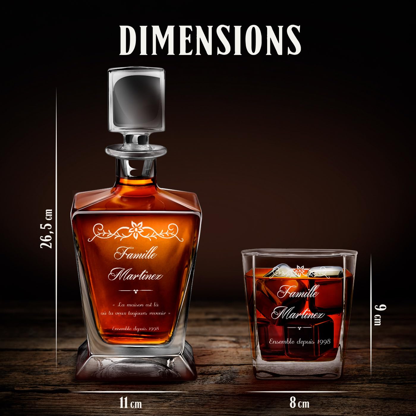 Maverton Carafe et 6 verres à whiskey avec gravure