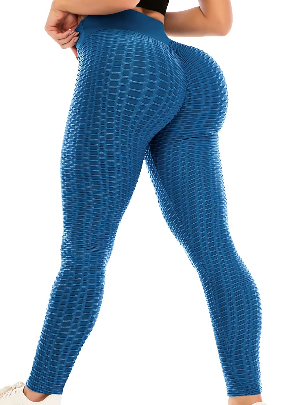Vicherub Women's Indigo Blue Scrunch Butt Lifting Workout Leggings For High Waisted Yoga Pants Tummy Control Lift Gym Clothes Booty Tights, Blue, Xxxl