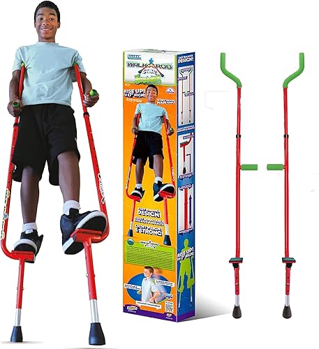 Geospace Air Kicks - Zancos de equilibrio de acero originales Walkaroo Xtreme con elevadores Vert ajustables en altura rojo Geospace Air Kicks - Zancos de equilibrio de acero originales Walkaroo Xtreme con elevadores Vert ajustables en altura rojo