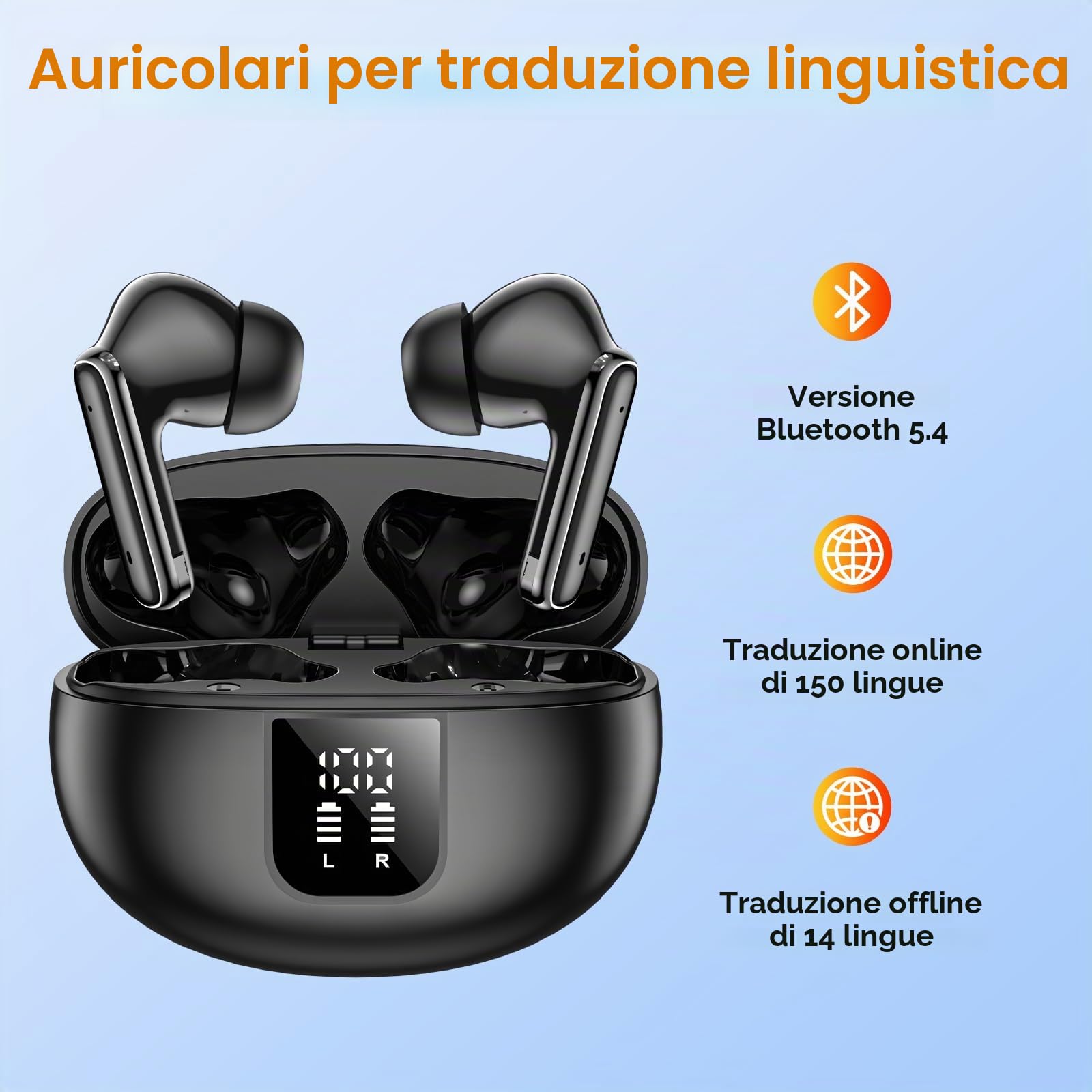 Cuffie Traduzione, 3 in 1 Auricolari Traduttori Istantanei con 150 lingue e ANC - Bluetooth 5.4 wireless per iOS/Android, viaggi d'affari e apprendimento