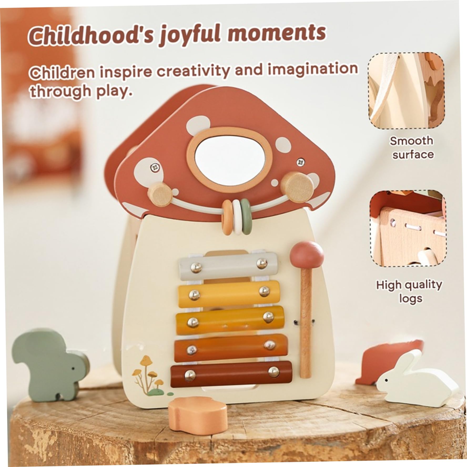 Cubo di attività per Bambini, Giocattoli per Bambini in Legno 5 in 1 a Forma di Fungo, selezionatore di Forme per l'apprendimento educativo per, Compleanno