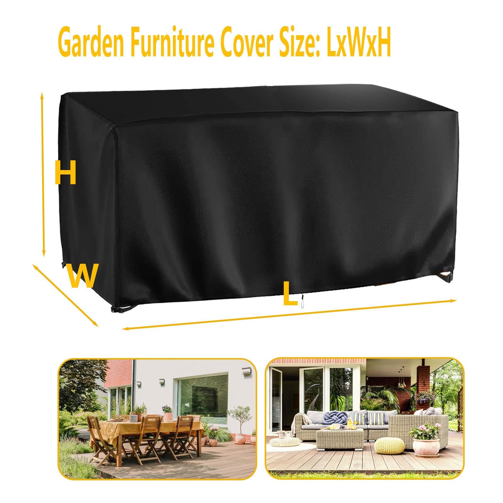 NXMYDBD Housse Salon De Jardin 300x300x105cm/LxWxH 420D Oxford Tissu Rectangulaire Couverture De Protection Pour Mobilier Imperméable Anti-UV Antipoussière Avec Corde Et Boucle Verrouillage Noir