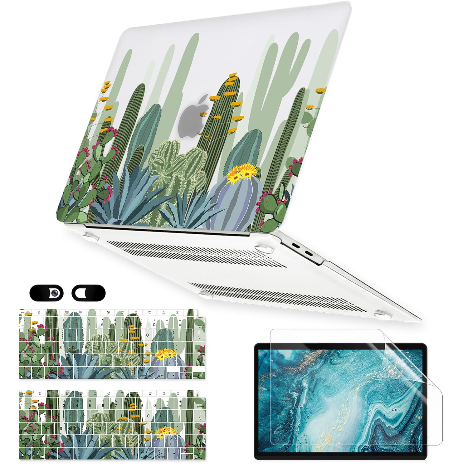 iDonzon Case for MacBook Air 13 inch M1 A2337 A2179 A1932 2022-2018 Release, Matte Clear Hard Cover & Transparent Keyboard Cover & Screen Protector Compatible with Mac Air 13.3 Touch ID, Cactus