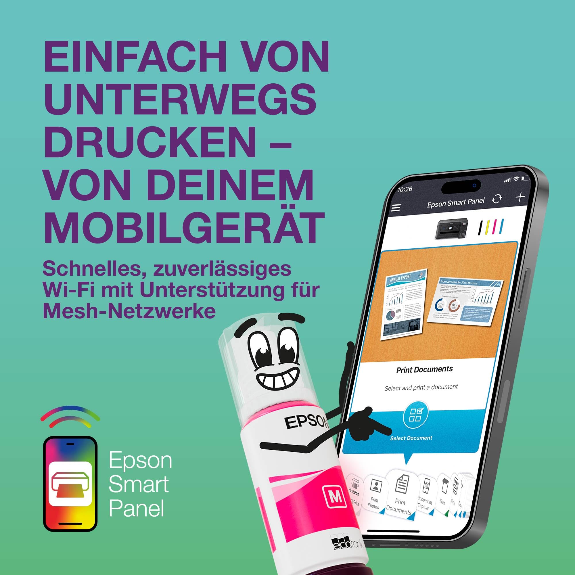 Epson EcoTank ET-2922 | Für vielbeschäftigte Haushalte | Wi-Fi | A4 | Drucken, Kopieren, Scannen | LC-Display | AirPrint-kompatibel | Kompakt | Enthält bis zu 3 Jahre Tinte